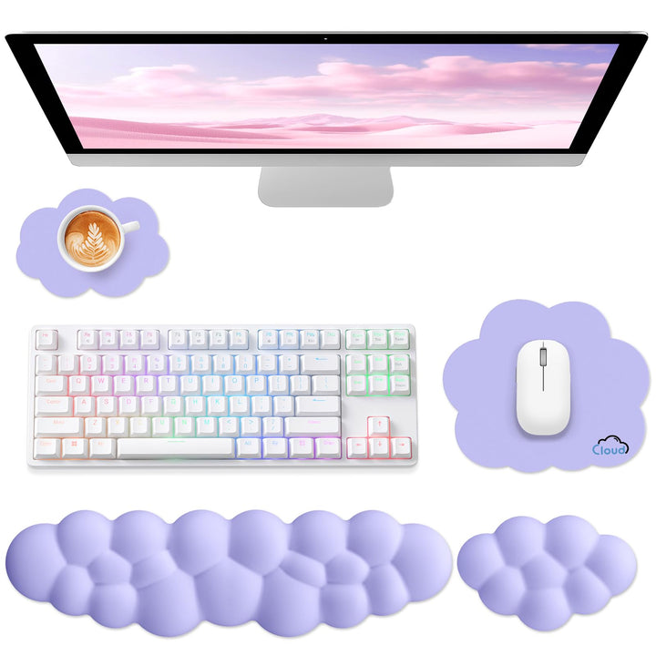 Sushret Memory‑Schaum Cloud Handballenauflage Tastatur‑Set, 4‑in‑1: Ergonomische Tastatur Handballen