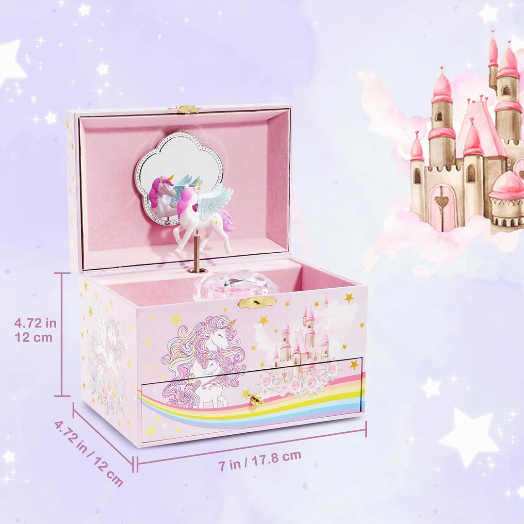 ProCase Kinder Musik Box Schmuckkästchen mit Spieluhr Einhorn &amp; Konservierte Blumen, Schmuckschatull
