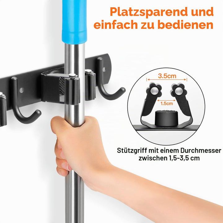 2 Stück Besenhalterung Wand, ibell Gerätehalter Edelstahl mit 4 Halter und 5 Haken, Gartengerätehalt