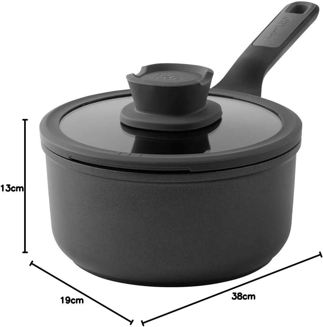 BergHOFF Leo Stone+ Antihaft-Kochtopf (18cm) - Topf induktion - Stielkasserole mit Deckel - Topf gro