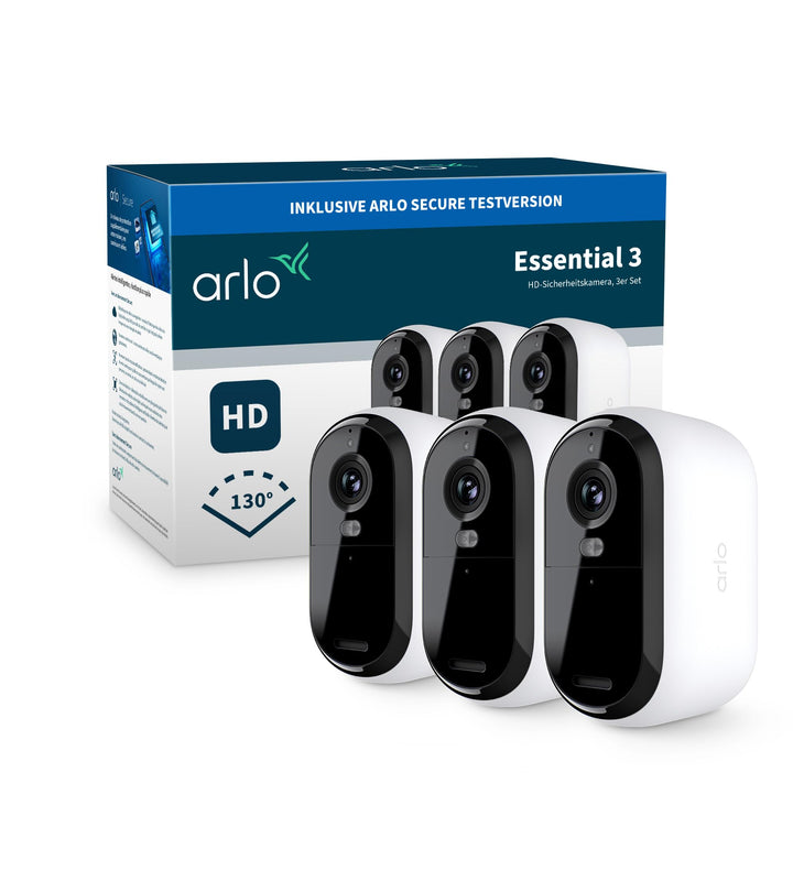 Arlo Essential 3 HD Akku Überwachungskamera Aussen WLAN, Kabellos, 1080p Video, Farbnachtsicht, Lich