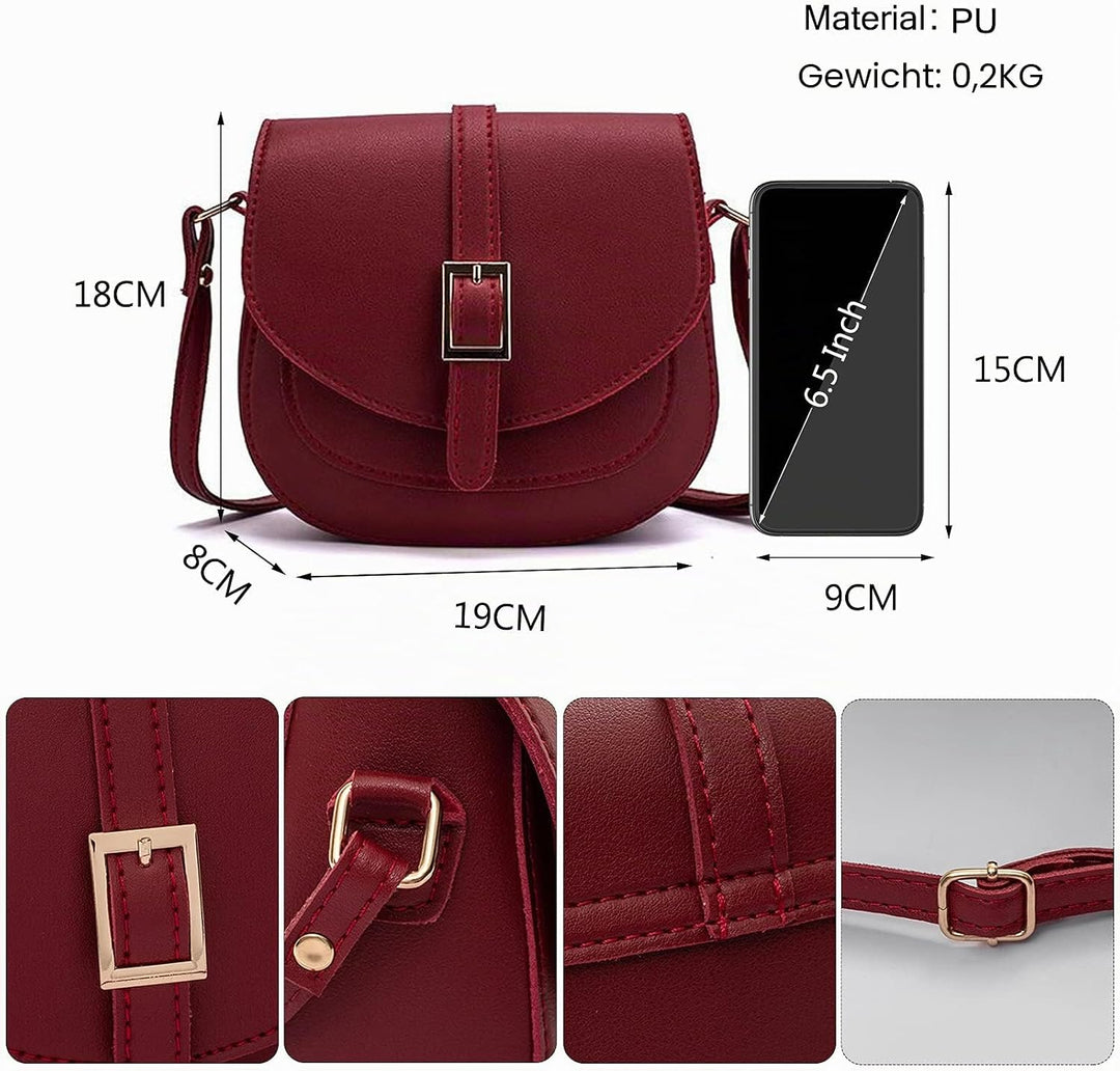 FANDARE Damen Umhängetasche Schultertasche Leder Crossbody Bag Damentasche Schulterriemen Frauen Abe