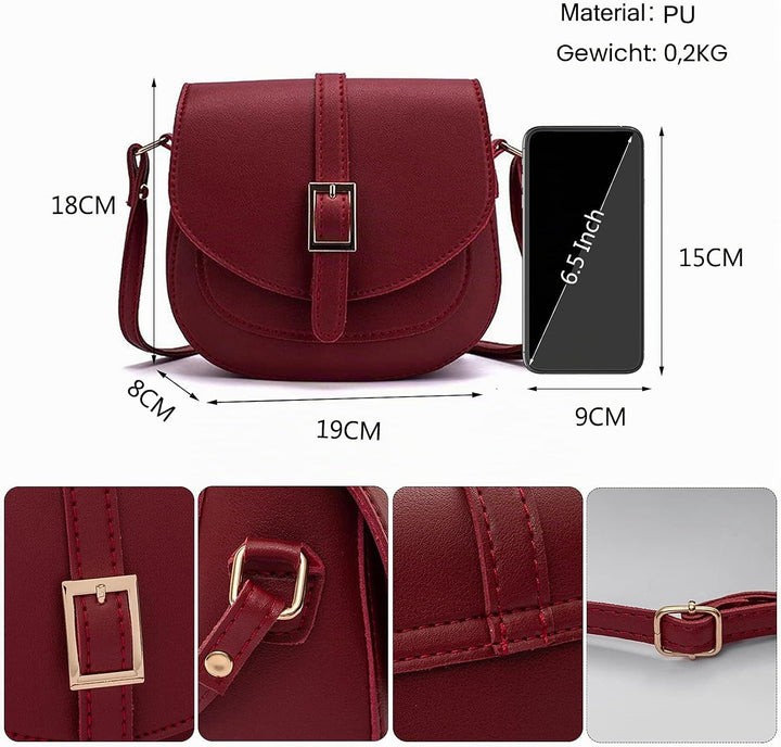 FANDARE Damen Umhängetasche Schultertasche Leder Crossbody Bag Damentasche Schulterriemen Frauen Abe
