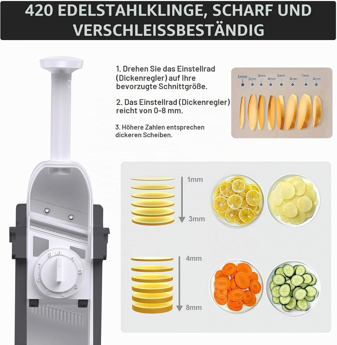 Update Sicherer Mandolinenschneider für die Küche, Zerkleinerer, Gemüseschneider mit grösserem Behäl