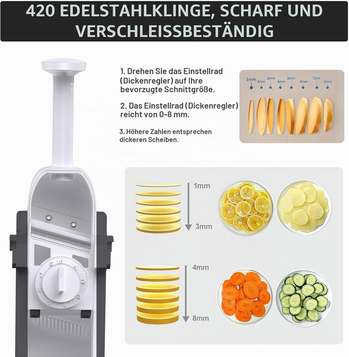 Update Sicherer Mandolinenschneider für die Küche, Zerkleinerer, Gemüseschneider mit grösserem Behäl