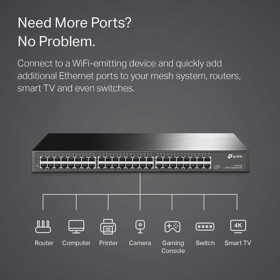 TP-Link TL-SG1048 Port 19 Rack Gigabit Switch, Black Single