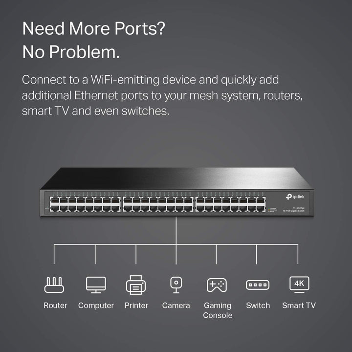 TP-Link TL-SG1048 Port 19 Rack Gigabit Switch, Black Single