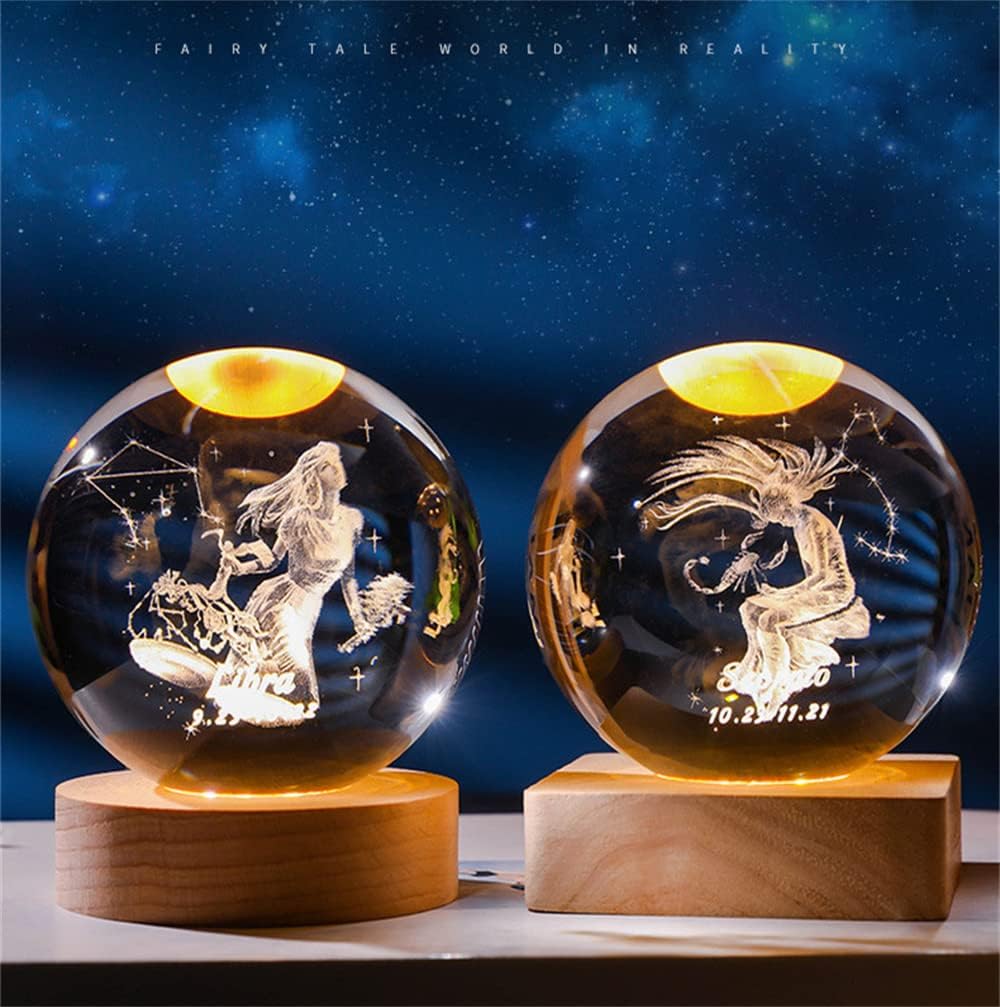 qianyue Laser Gravierte Sternzeichen Kristallkugel Miniatur 3D Kristall Handwerk Dekoration Glas Kug