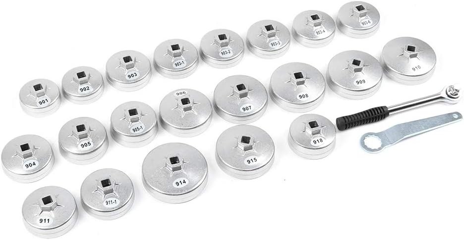 lyrlody 23tlg Alu Ölfilterkappen, Ölfilterschlüssel Set, Ölwechselwerkzeug Druckguss Universal Werkz