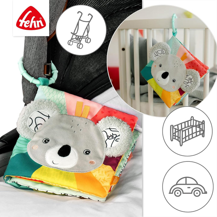 Fehn Stoffbuch Baby Koala - Baby Fühlbuch aus Stoff - Babyspielzeug Buch mit Quietsche, Rassel und R