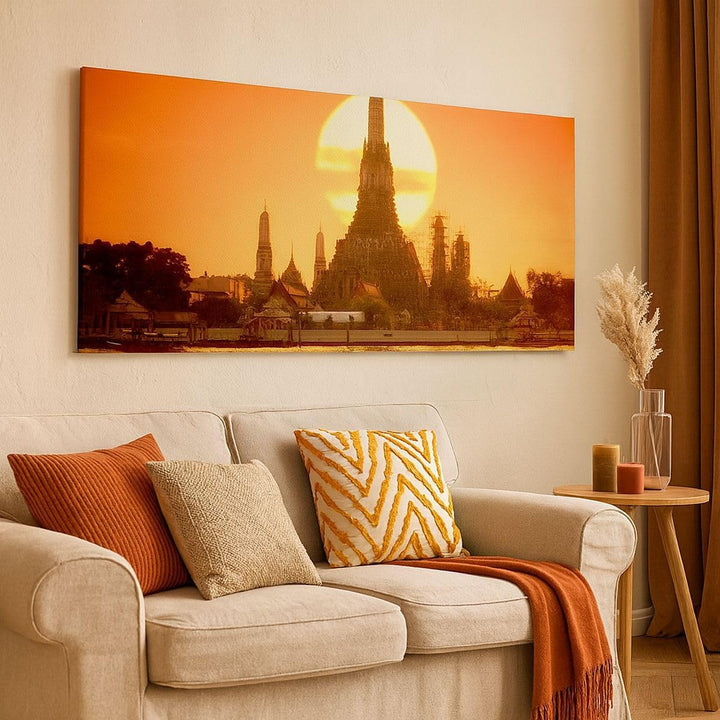 Panorama Bilder auf Leinwand Tempel Asien Leinwandbild mit Rahmen 90x30cm Wandbilder Dekoration Wohn