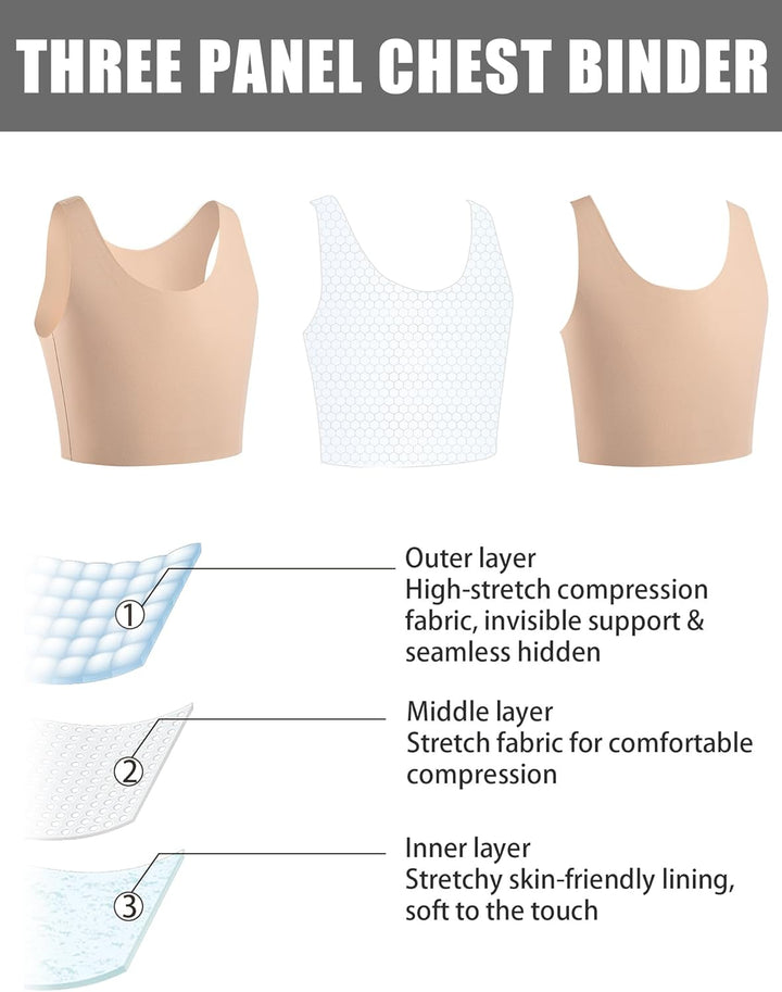 XUJI Brust Binder Trans FTM Atmungsaktive Kompression Nahtlos Top für Transgender L Nude, L Nude