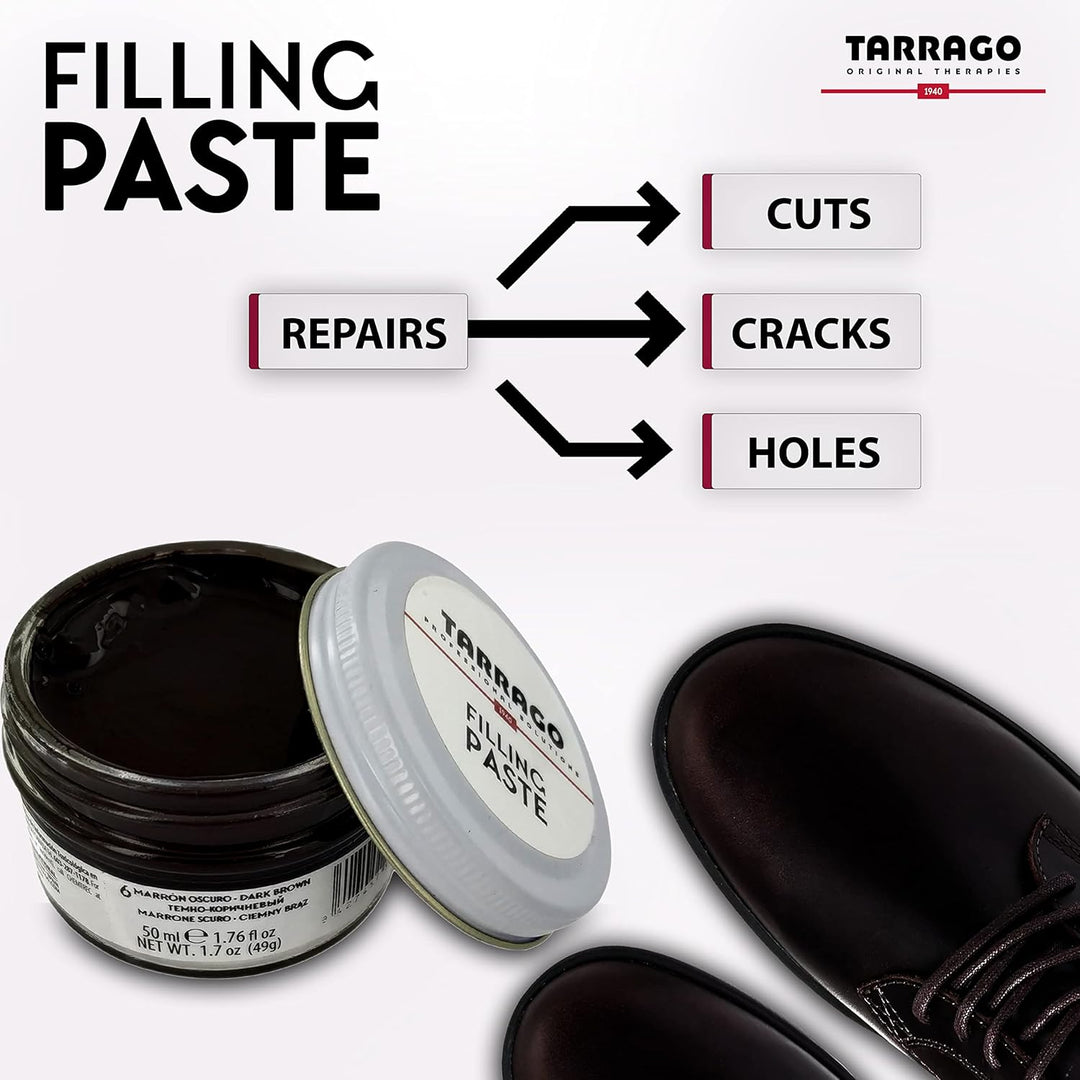 Tarrago | Gefülltes Nudelglas 50 ml | Füllpaste zur Reparatur von Leder, Kunstleder und Gummi Mittel