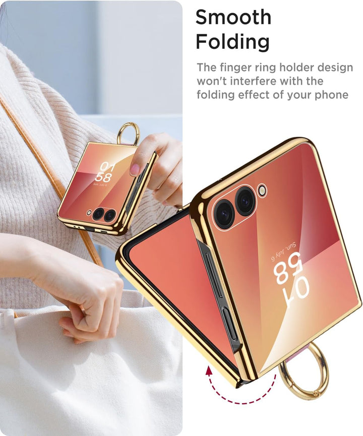 Miimall Lederhülle Kompatibel mit Samsung Galaxy Z Flip 7 Hülle mit Ring Ständer & Kameraschutz [Lux