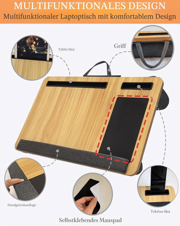 Laptopunterlage 55x34cm für Heim Bett Sofa mit Knietablett mit Kissen,Handgelenkauflage Handyhalter,