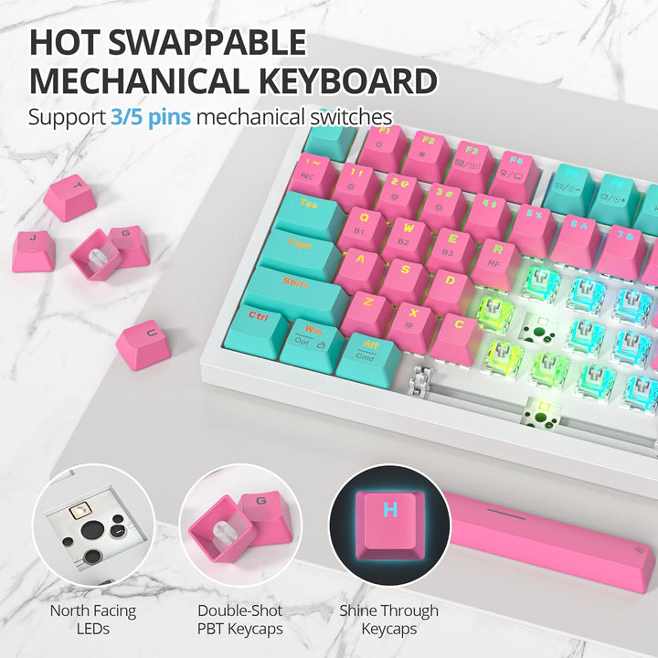 SbocKeeb Mechanische Tastatur Kabellos 75% mit Knopf, TKL Gaming Tastatur 75 Prozent Amerikanische Q