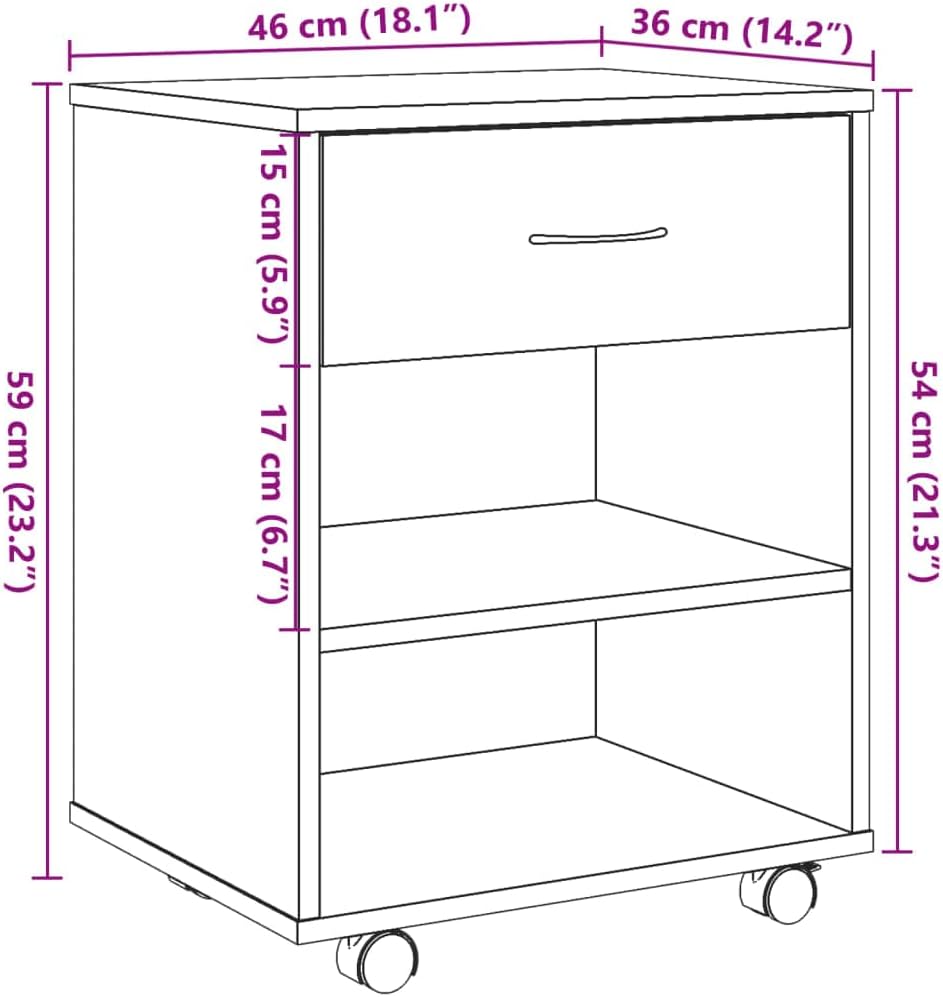 vidaXL Rollcontainer, Aktenschrank mit Stauraum, Rollschrank für Büro Arbeitszimmer, Bürocontainer B