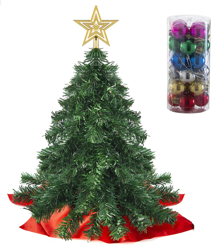 Prextex Weihnachtsbaum Künstlich 56cm, Mini Weihnachtsbaum Set für Tische mit Stern-Baumspitze und h