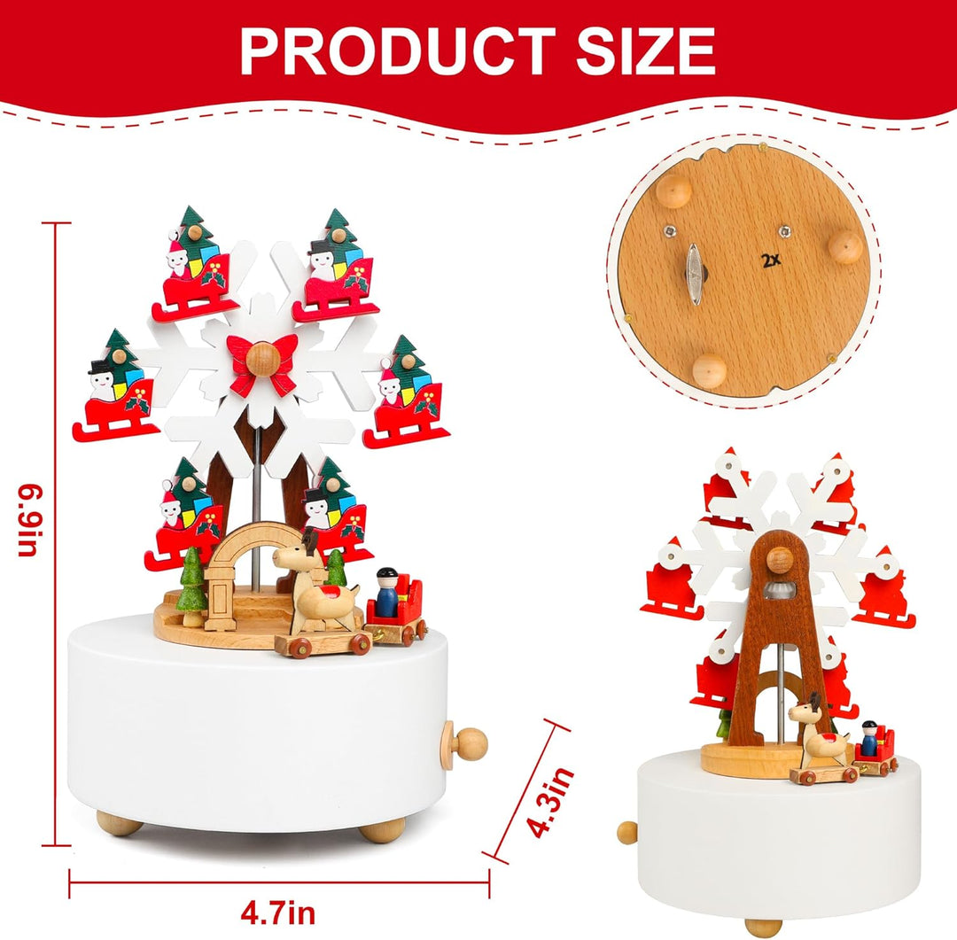 LONEEDY Holz Spieluhr Weihnachten Schneeflocke Dekoration Elch Custom für Jungen und Mädchen Rotatio