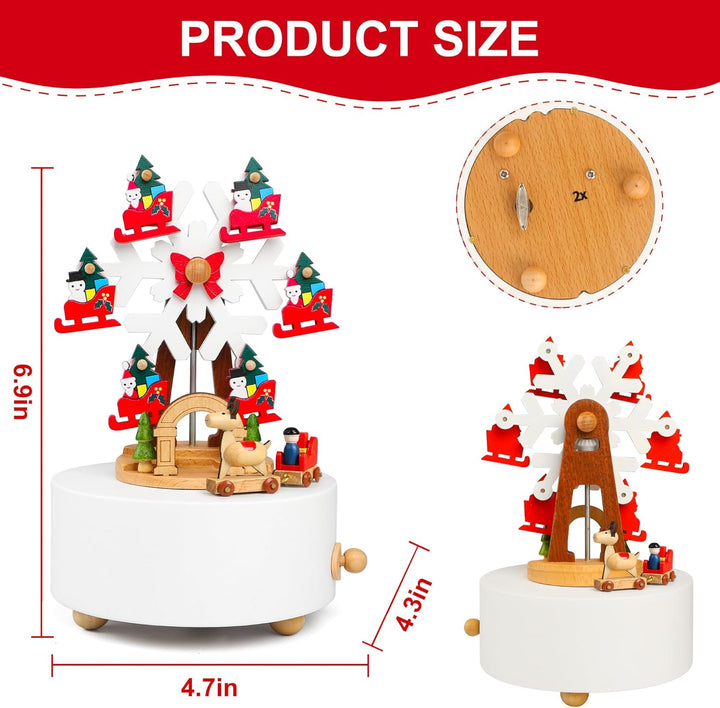 LONEEDY Holz Spieluhr Weihnachten Schneeflocke Dekoration Elch Custom für Jungen und Mädchen Rotatio