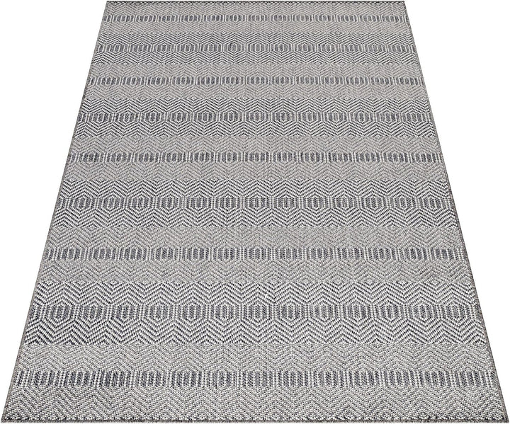 In- &amp; Outdoor Teppich Robuster, Ethno Look Boho Design, Rechteckig, Grau und Creme Farbe, Flachgeweb