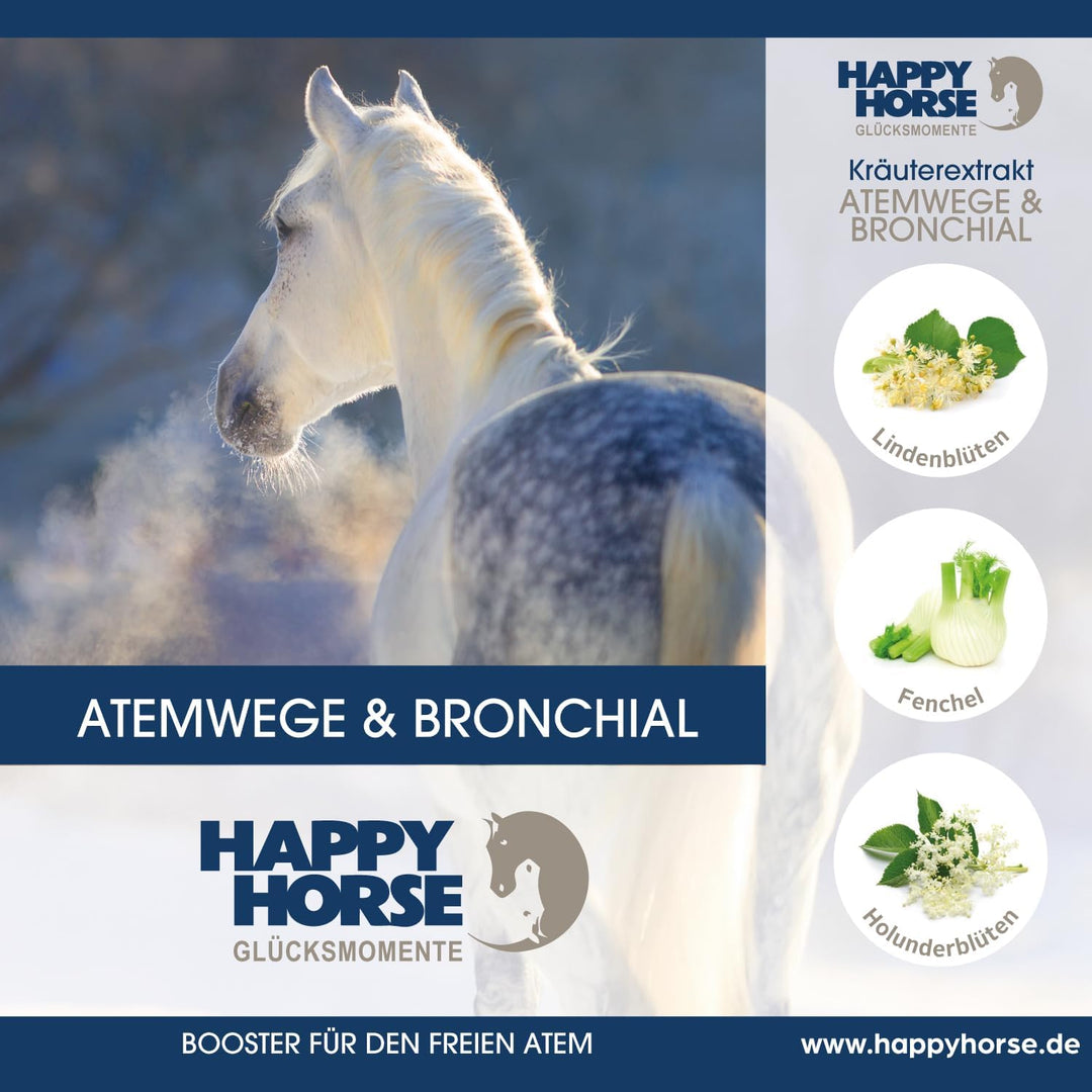 Happy Horse Atemwege- & Bronchialsaft für Pferde 100% pflanzliche Inhaltsstoffe, lindert Hustenreiz,