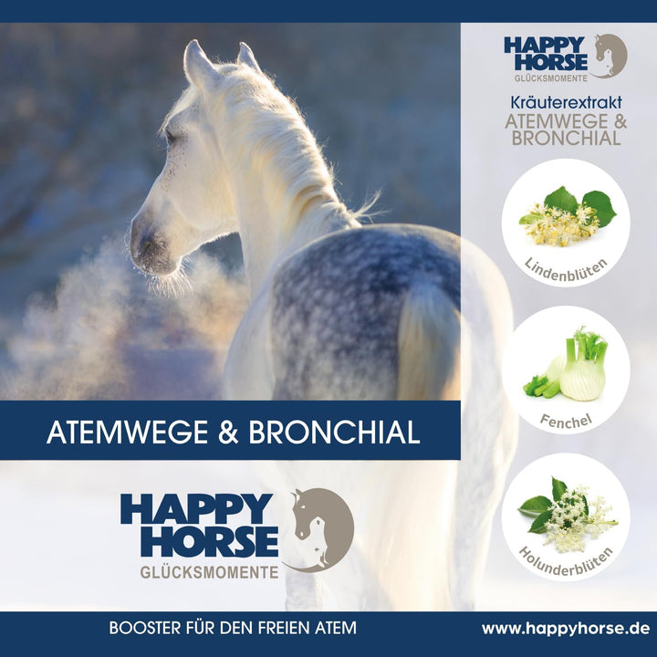 Happy Horse Atemwege- & Bronchialsaft für Pferde 100% pflanzliche Inhaltsstoffe, lindert Hustenreiz,