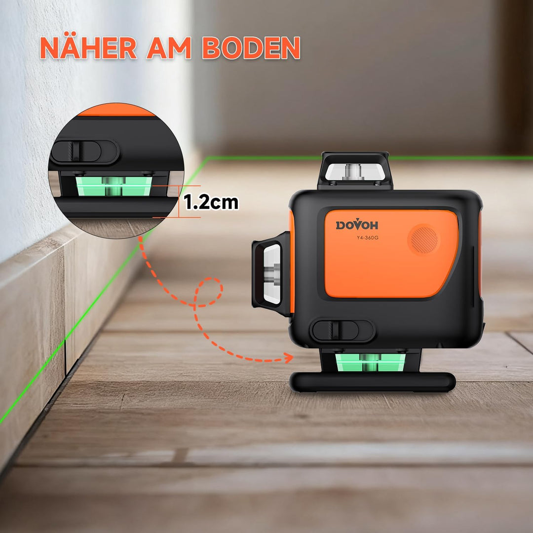 4D Kreuzlinienlaser mit Stativ, DOVOH 360° Selbstnivellierender Grüner Laser, Dual-Akkus, Klass Ⅱ, H