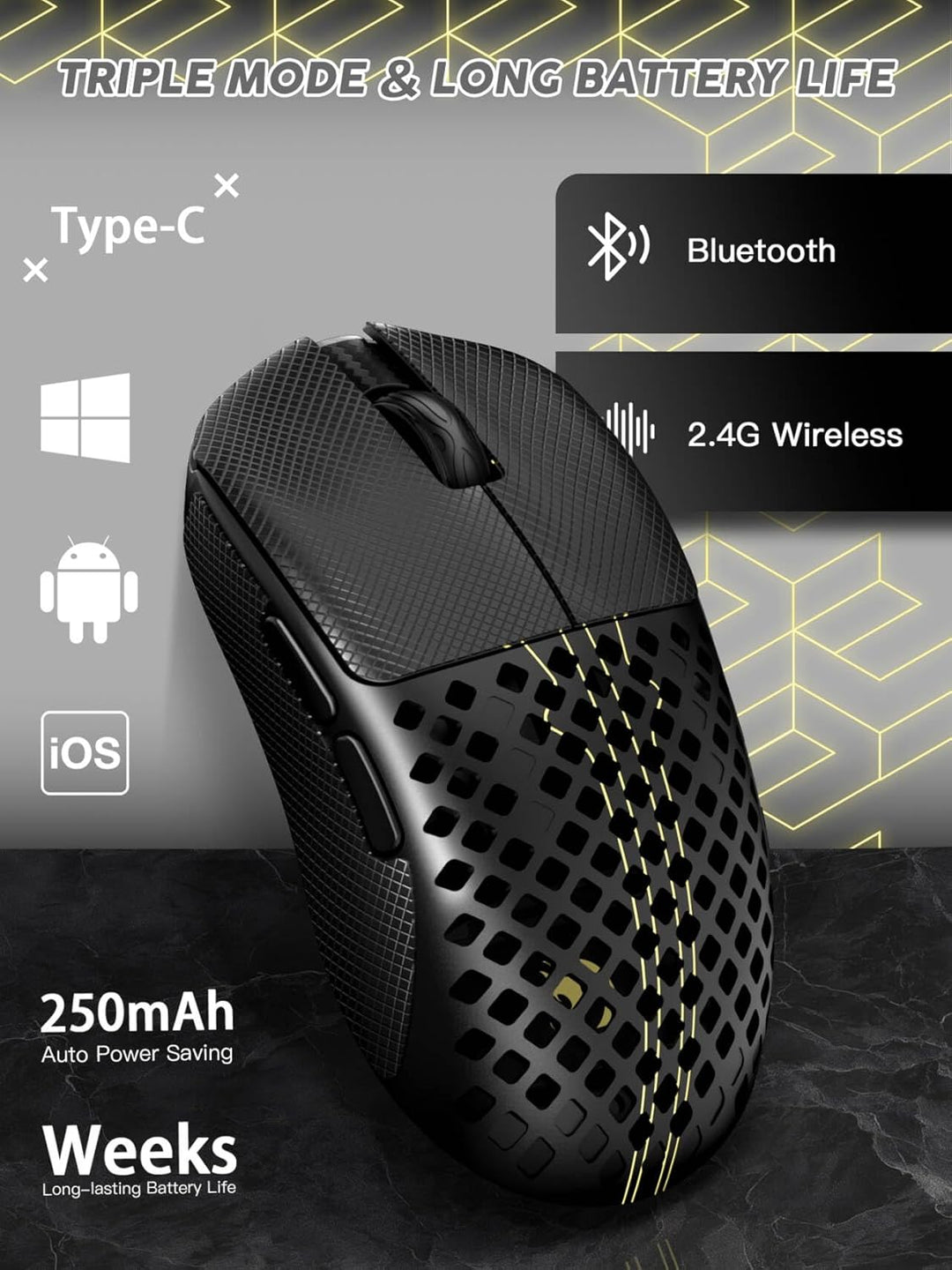 MAMBASNAKE M2 Ultra-Lightweight Wireless Gaming Mouse, PAW3395PRO Sensor 40000 DPI, 41g Carbon Fiber