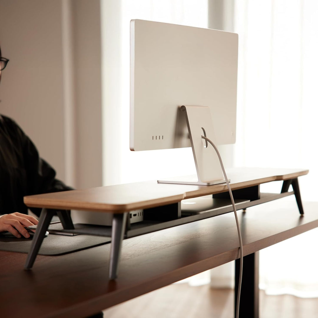 Fenge Monitorständer 108 cm, Massivholz, Doppel-Monitorerhöhung, mit Tablet/Handy/Stifthalter und Or
