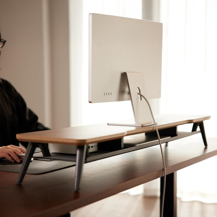 Fenge Monitorständer 108 cm, Massivholz, Doppel-Monitorerhöhung, mit Tablet/Handy/Stifthalter und Or