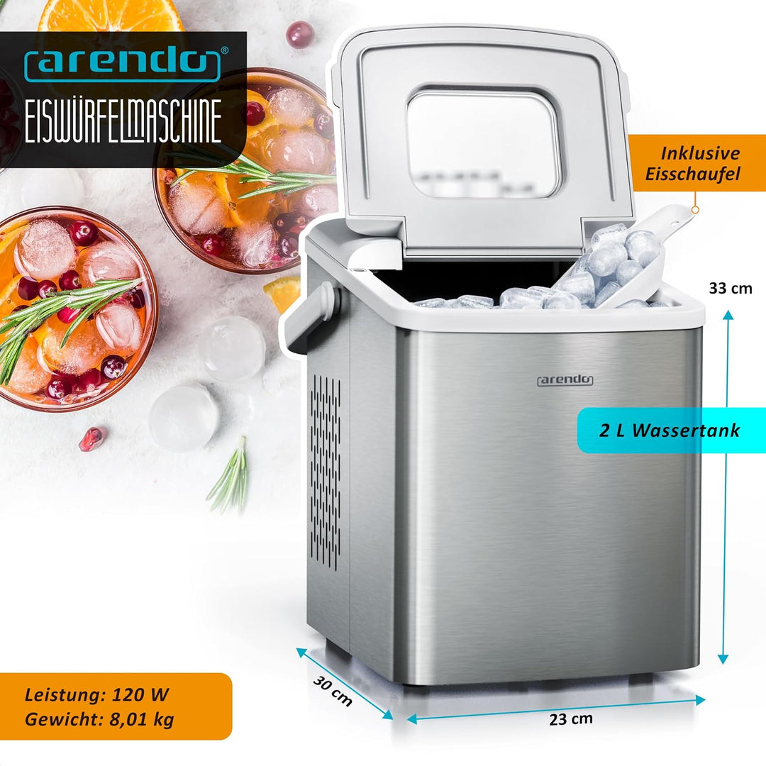 Arendo - Eiswürfelmaschine Edelstahl - Testsieger 2021 - Eiswürfelbereiter Edelstahl - Ice Cube Make
