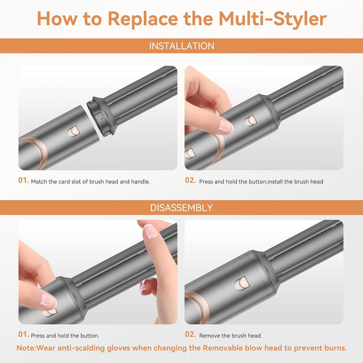 OKWRAP Hair Styler Set, Haarstyler 6 in 1, Multistyler Haare 110000 U/MIN mit Rundbürste Föhn, Diffu