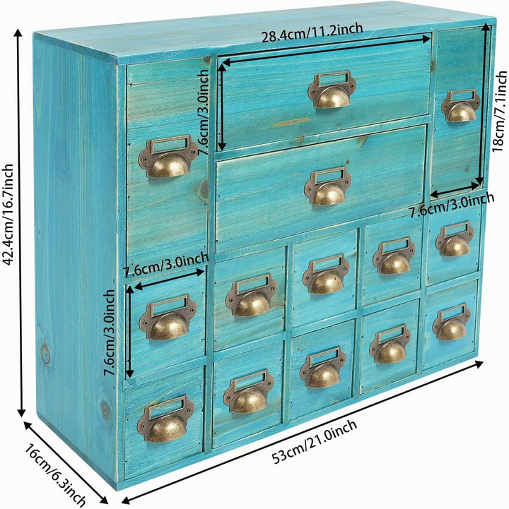 Mini Kommode mit 14 Schubladen, Vintage Aufbewahrungsschrank - Schrank Schubladenschrank Holz Klein