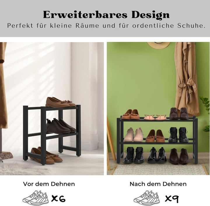 Ausziehbar Schuhregal mit 2 Etagen, Metall-Schuhständer Schmal Kleines Schuhregal, Robustes Design,