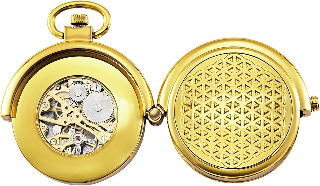 TREEWETO Unisex Taschenuhr mit Kette Analog Handaufzug Pull-Sonderform Hohl Fall Gold