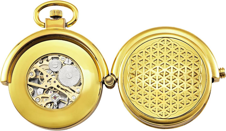 TREEWETO Unisex Taschenuhr mit Kette Analog Handaufzug Pull-Sonderform Hohl Fall Gold