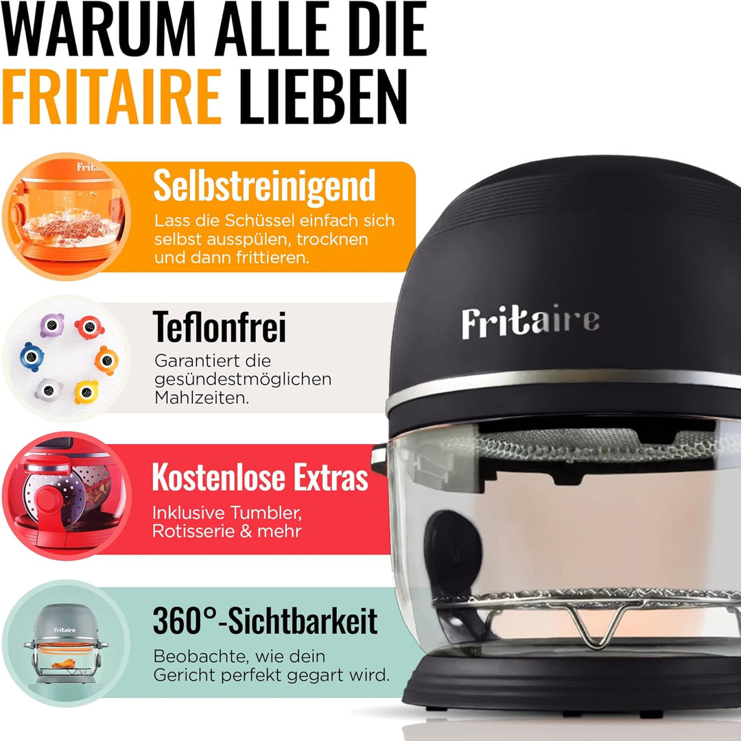 Fritaire Ungiftiger Glas-Airfryer™, 5L – 360° Sicht, Selbstreinigung, 400°F Heissluft-Vortex für gle