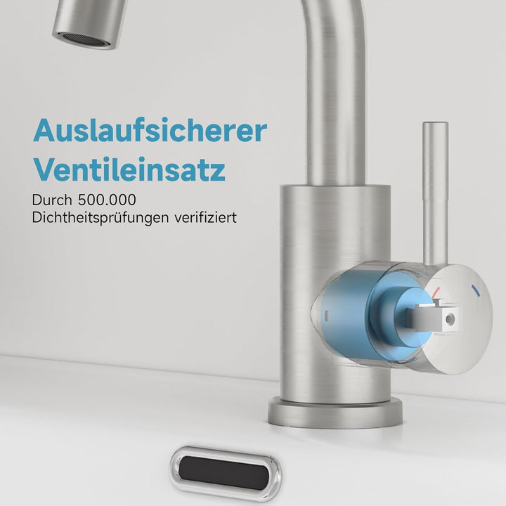 Wasserhahn Bad Gebürstet Nickel, Wasserhahn Küche Edelstahl, 360° Drehbar Waschtischarmatur Hoch, Ei