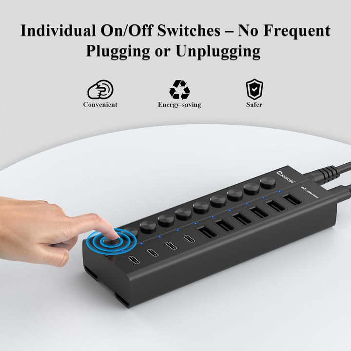10 Port USB Hub mit Netzteil 60W - 10Gbps USB 3.2 Gen 2 Hub Aktiv aus Aluminium mit 6 USB-A & 4 USB-