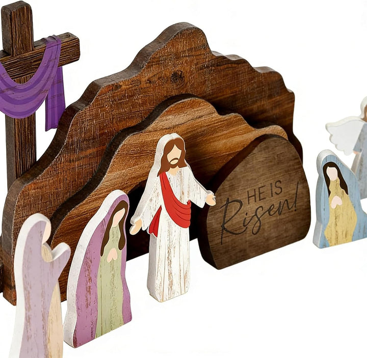 Krippen-Set aus Holz, rustikale religiöse Dekoration, handgefertigte Krippenfiguren für Innenbereich