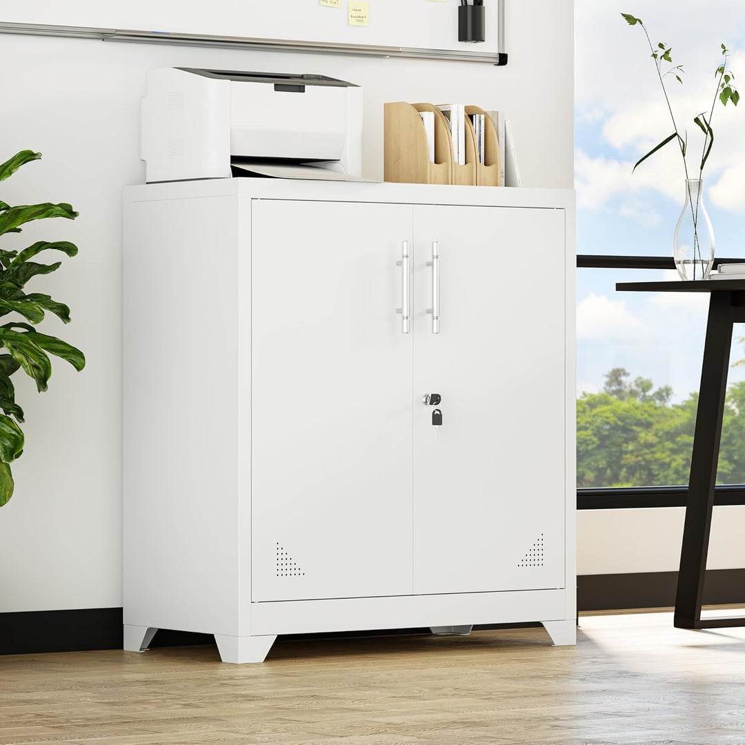 YITAHOME Aktenschrank Abschliessbar, Metallschrank mit 2 Verstellbare Einlegeböden, Büroschrank Stah