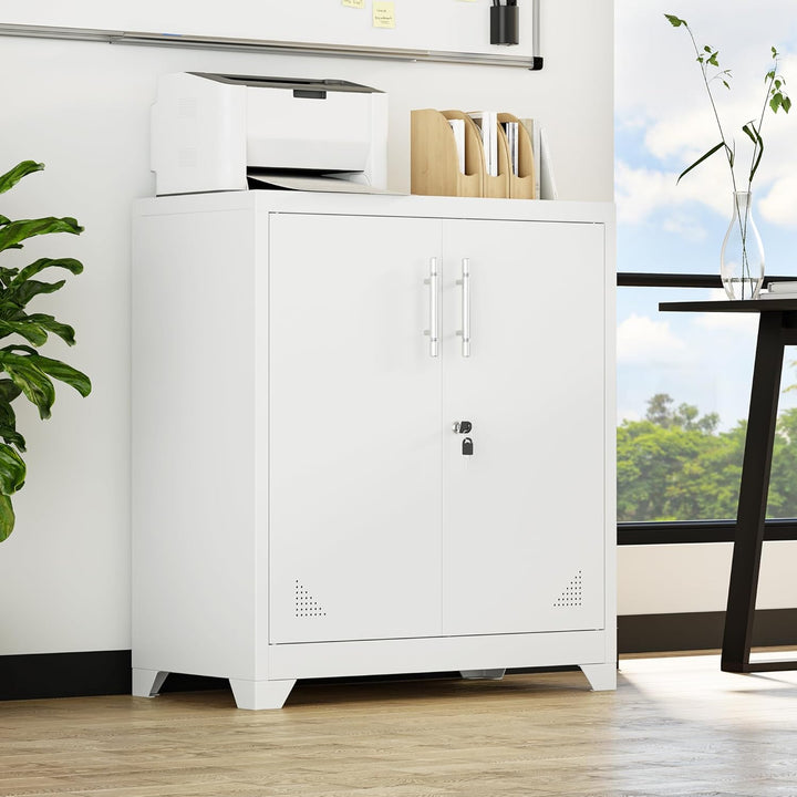 YITAHOME Aktenschrank Abschliessbar, Metallschrank mit 2 Verstellbare Einlegeböden, Büroschrank Stah