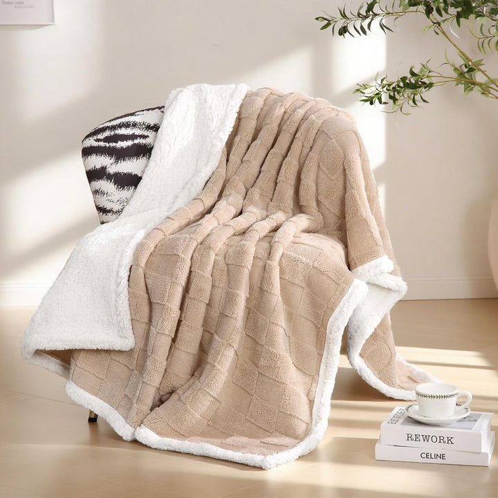 Sherpa-Überwurfdecke für Couch, Flanell, gemütlich, weich, dick, für Bett, Fleece, Beige, 152,4 x 20