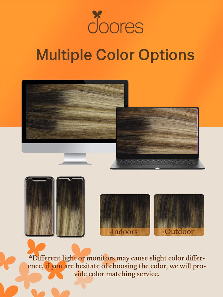 DOORES Tape Extensions Echthaar, Dunkel Braun bis Chestnut Braun und Dirty Blonde Highlights 35cm (1