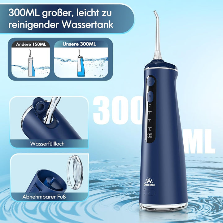Munddusche Kabellos, Water Flosser for Teeth Mit 4 Modi & 8 Anpassbaren Stufen 7 Düsen 300ML Tank Mu