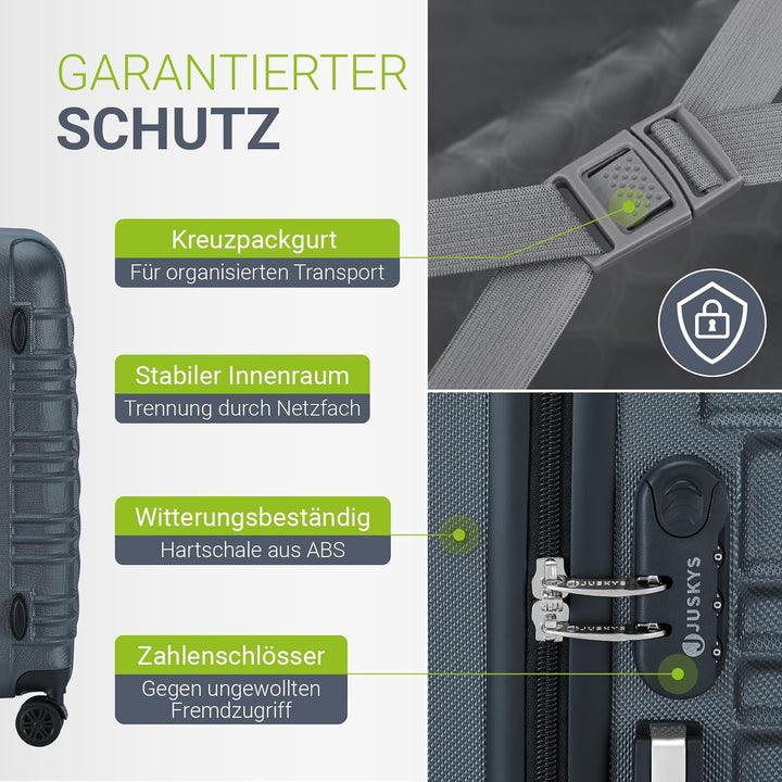 Juskys Hartschale Kofferset Reisekoffer 4 teilig - Zahlenschloss, geräuscharme 360° Rollen gross, Te