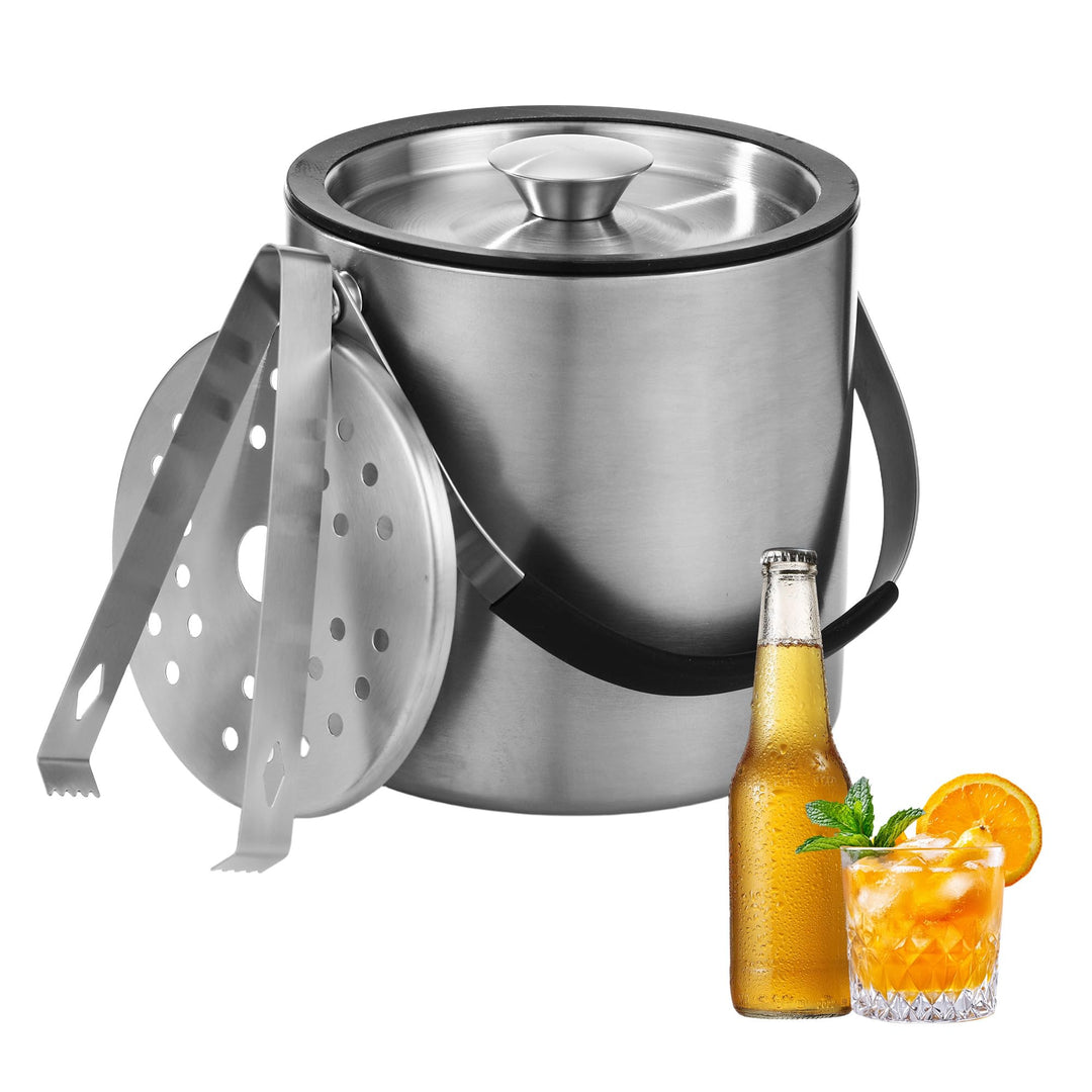 2L Eiswürfelbehälter, Eiskübel mit deckel,Eiswürfelbehälter Edelstahl mit Clips und Sieb, perfekt zu