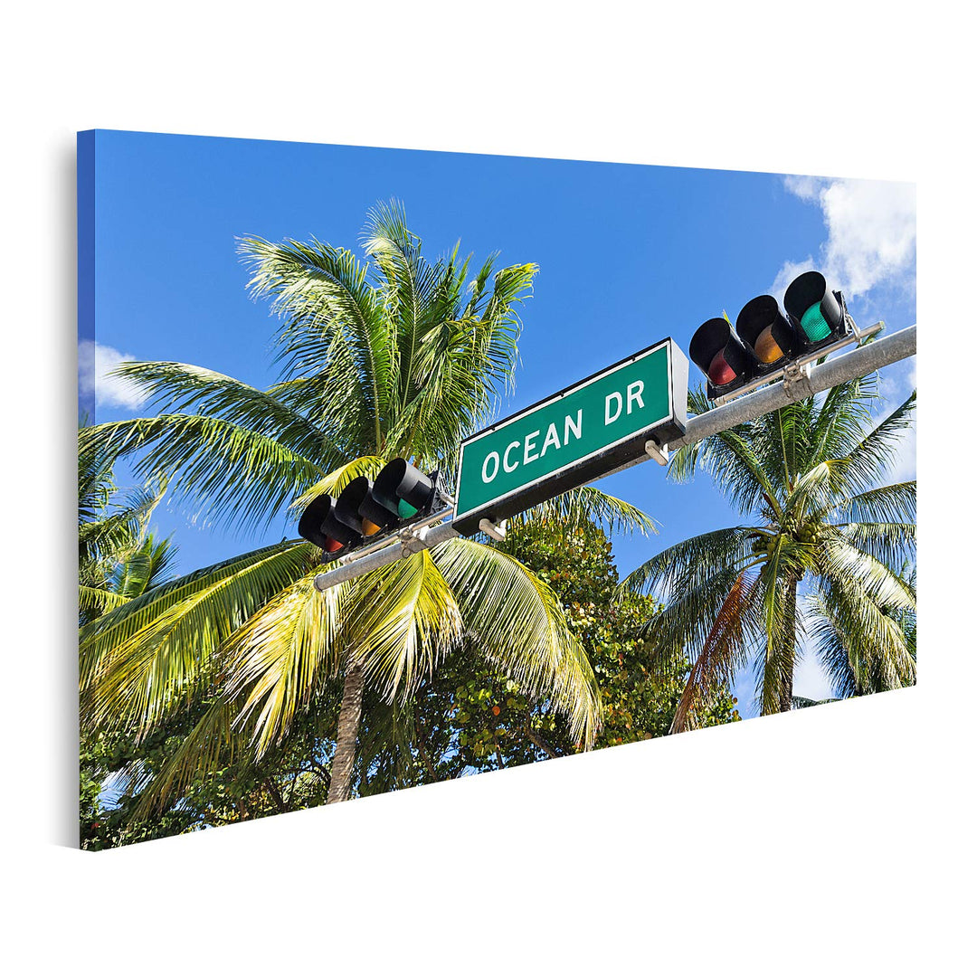 islandburner Bild auf Leinwand Ocean Drive Miami Bilder Wandbilder Poster Leinwand 100x57cm, Leinwan