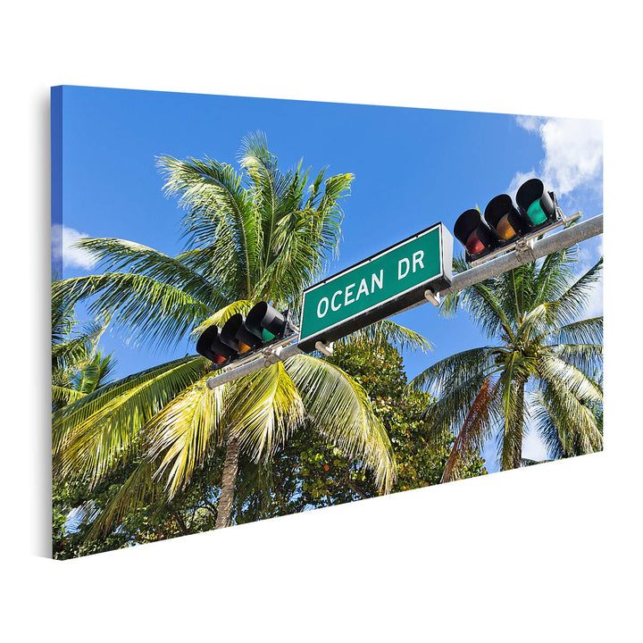 islandburner Bild auf Leinwand Ocean Drive Miami Bilder Wandbilder Poster Leinwand 100x57cm, Leinwan